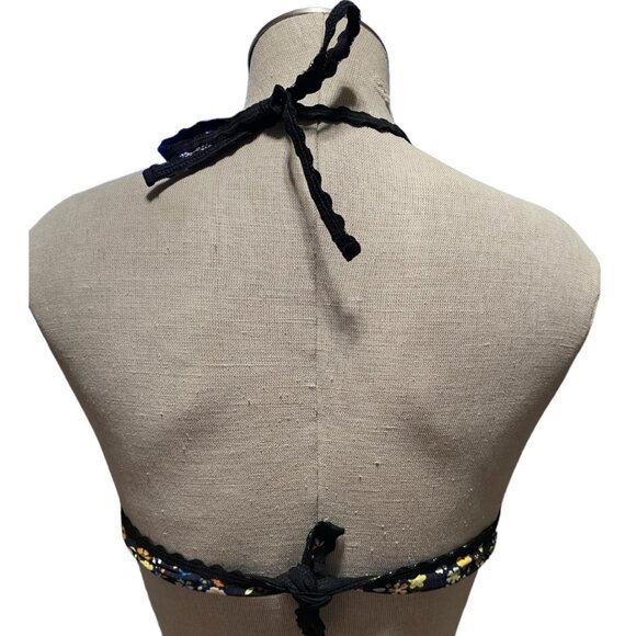 Robin Piccone Swimwear Top XS Bandeau Floral Black Bric-A-Brac Halter Tie - Picture 3 of 9